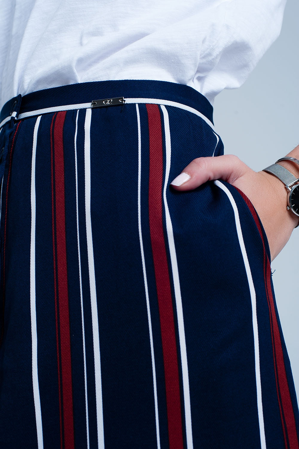 Jupe midi rayée bleu marine