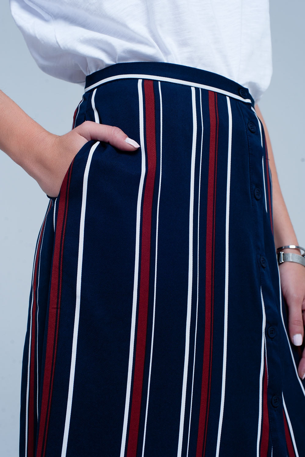 Jupe midi rayée bleu marine