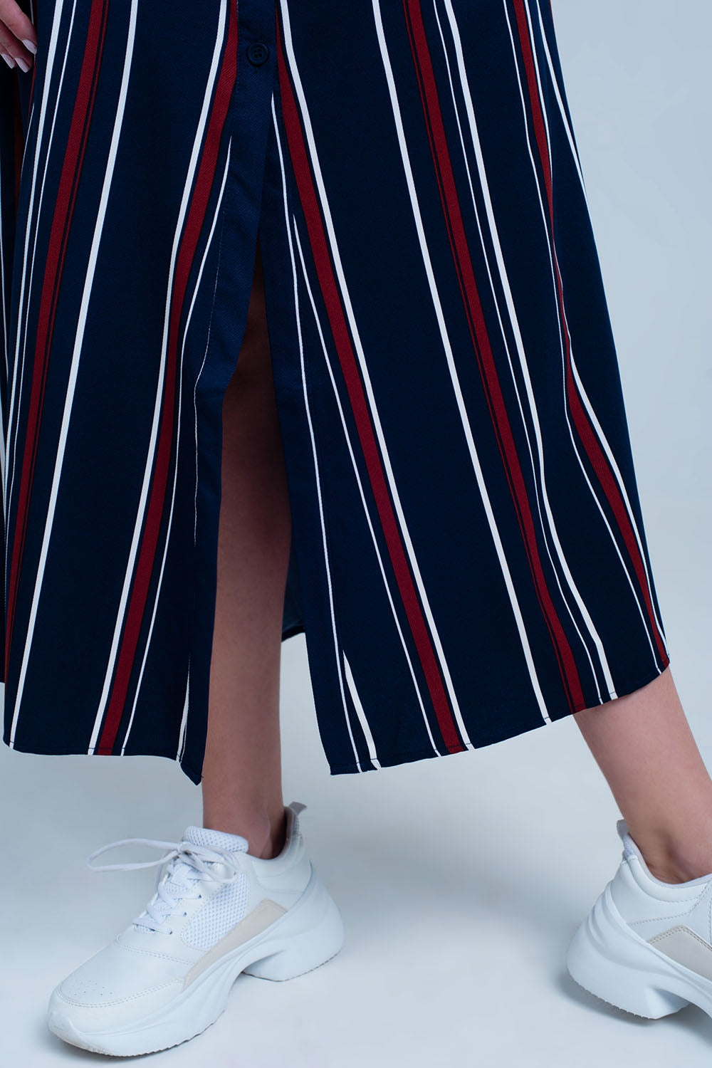 Jupe midi rayée bleu marine