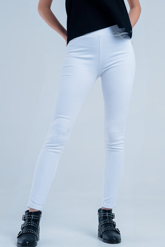 Jeggings blancs avec poches arrières
