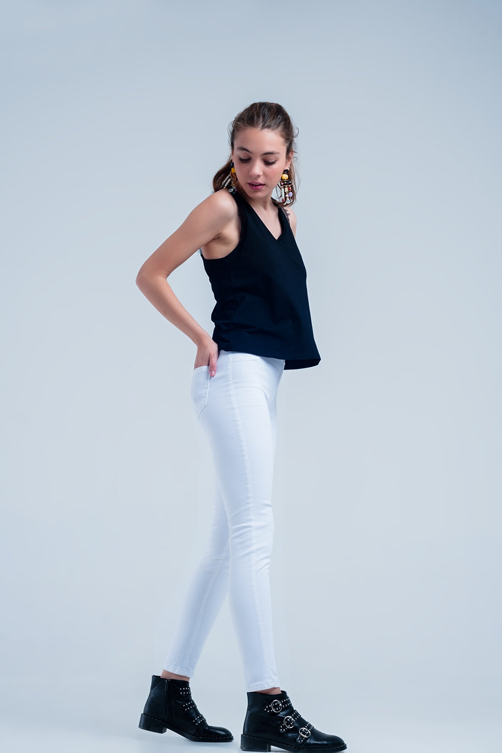 Jeggings blancs avec poches arrières