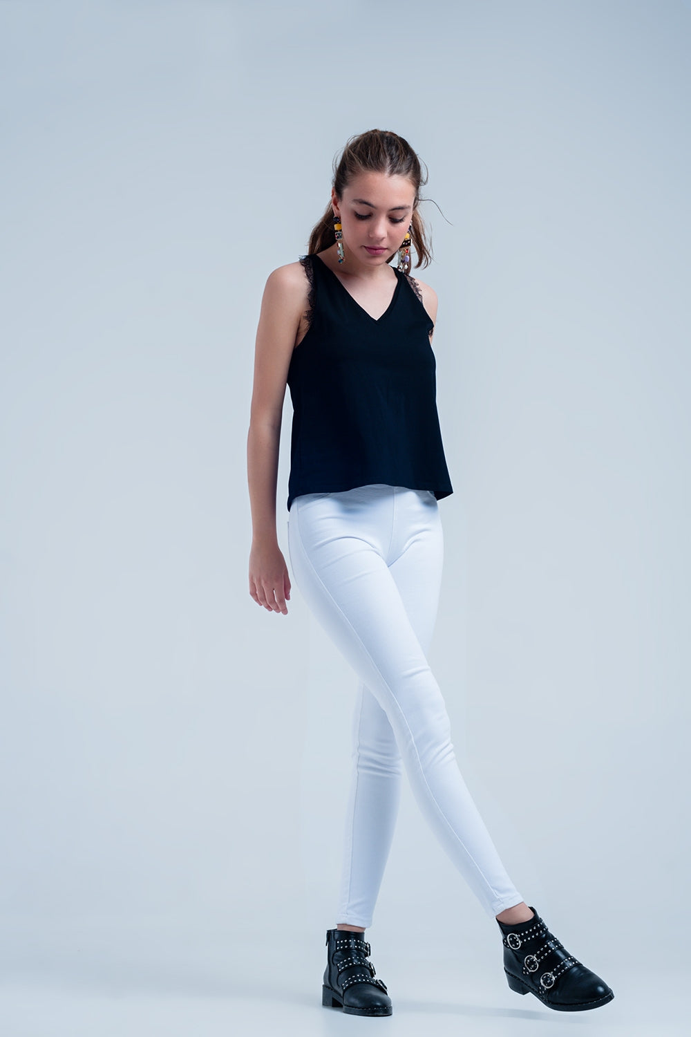 Jeggings blancs avec poches arrières