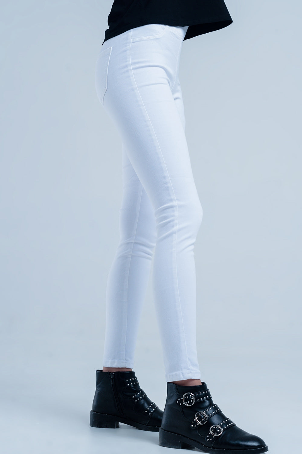 Jeggings blancs avec poches arrières