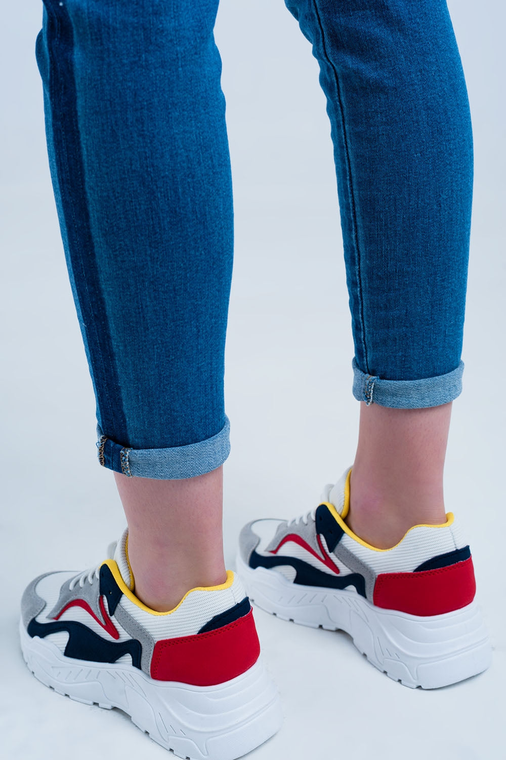 Jean skinny avec bandes bleu sur les côtés Bleu délavé