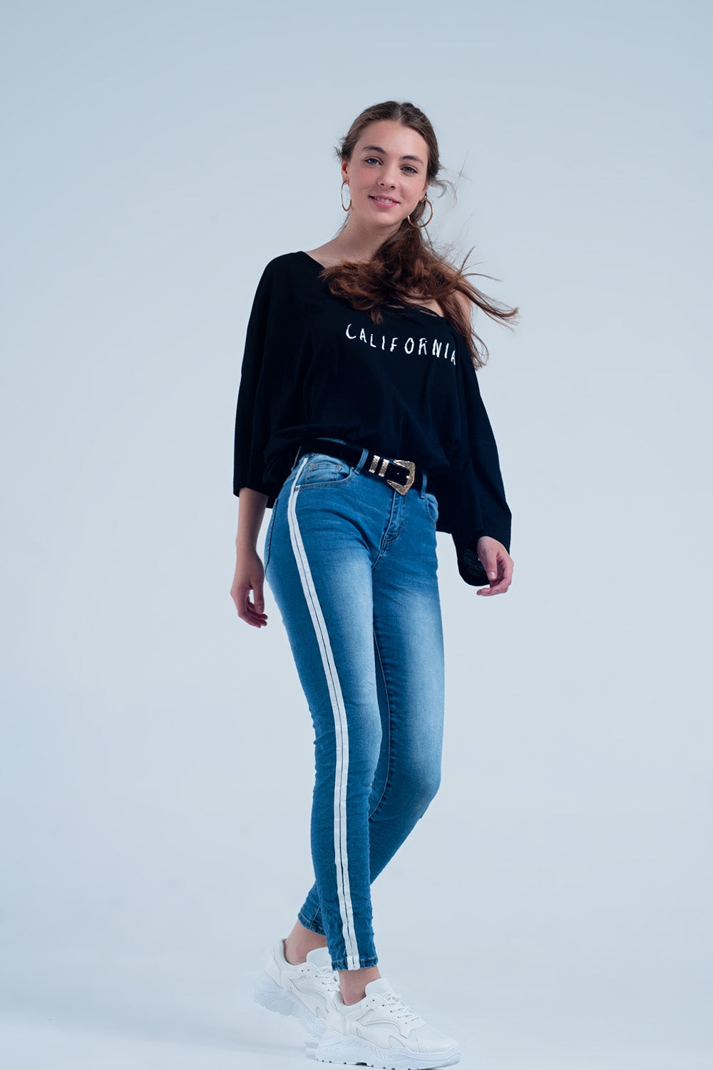 Jean skinny avec bande sur la couture latérale