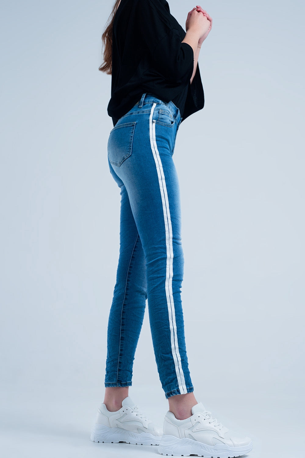 Jean skinny avec bande sur la couture latérale
