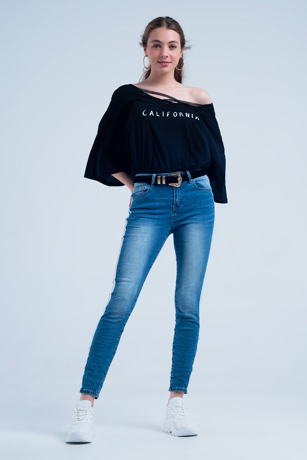 Jean skinny avec bande sur la couture latérale