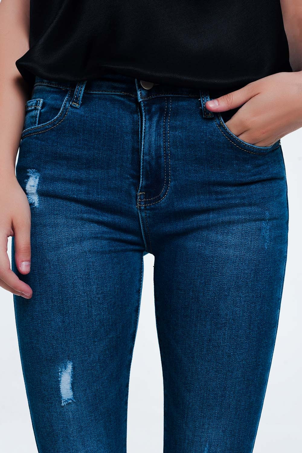 Jean skinny avec déchirures Bleu moyen