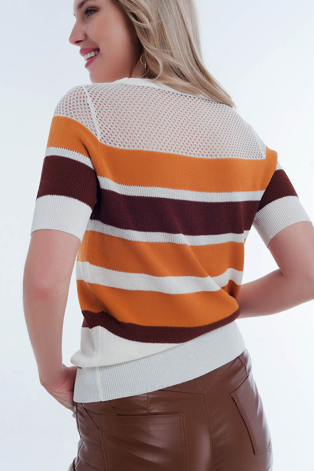 Moutarde ouverte rayé pull en tricot