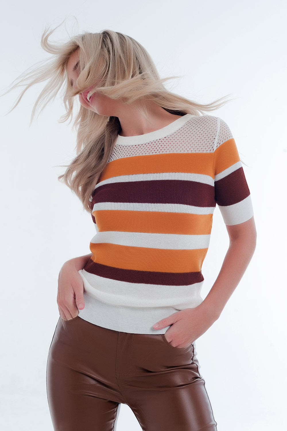 Moutarde ouverte rayé pull en tricot