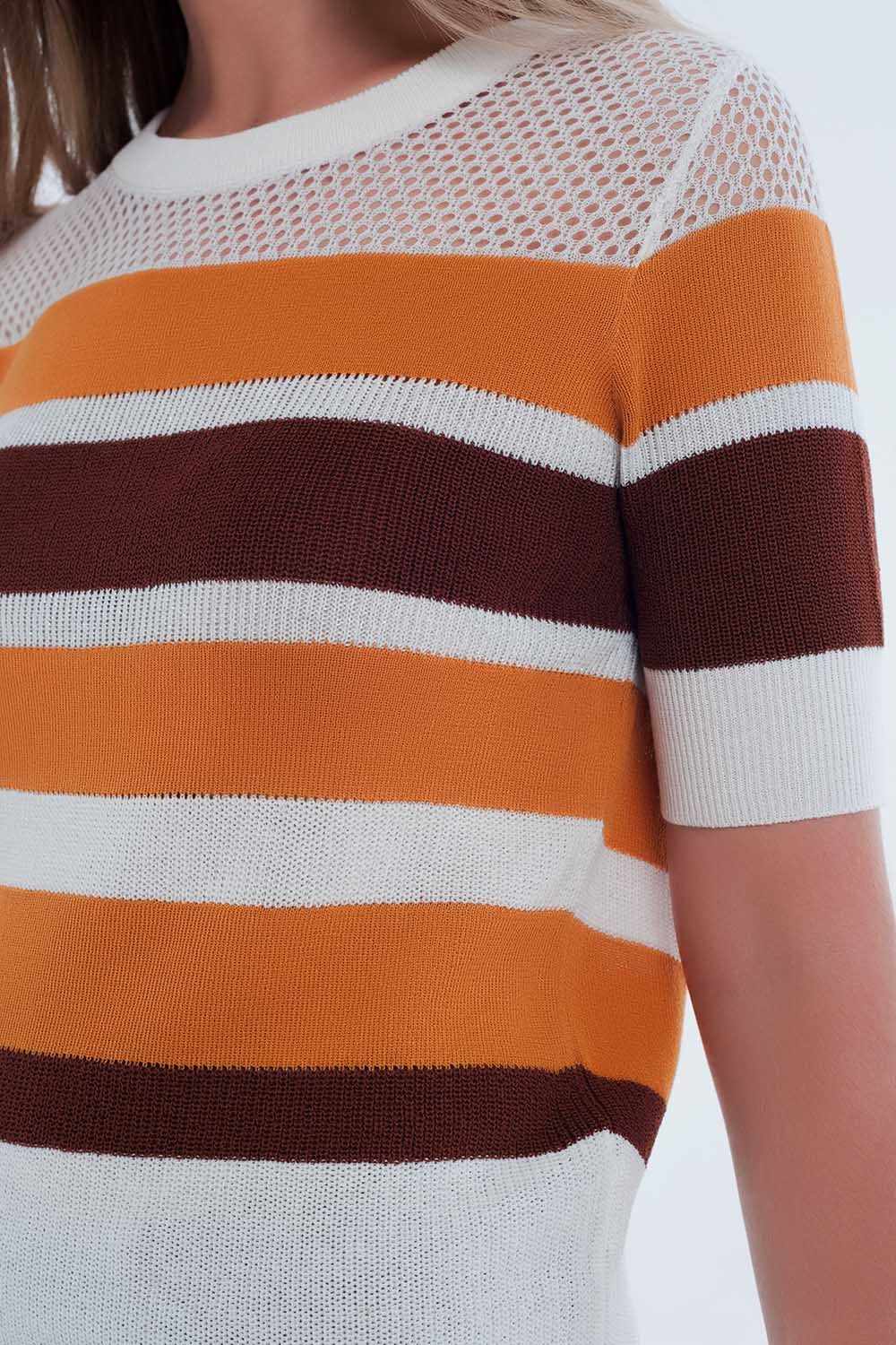 Moutarde ouverte rayé pull en tricot