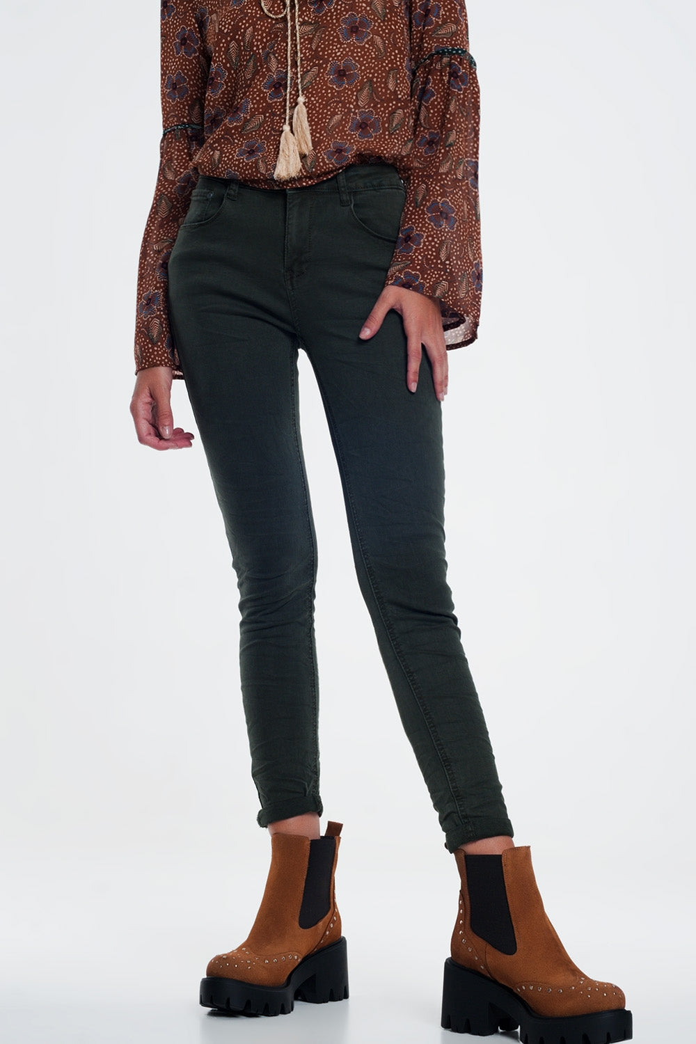 Jean à taille haute kaki