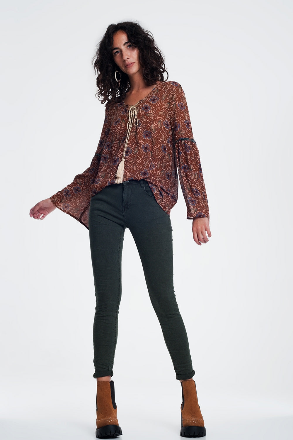 Jean à taille haute kaki