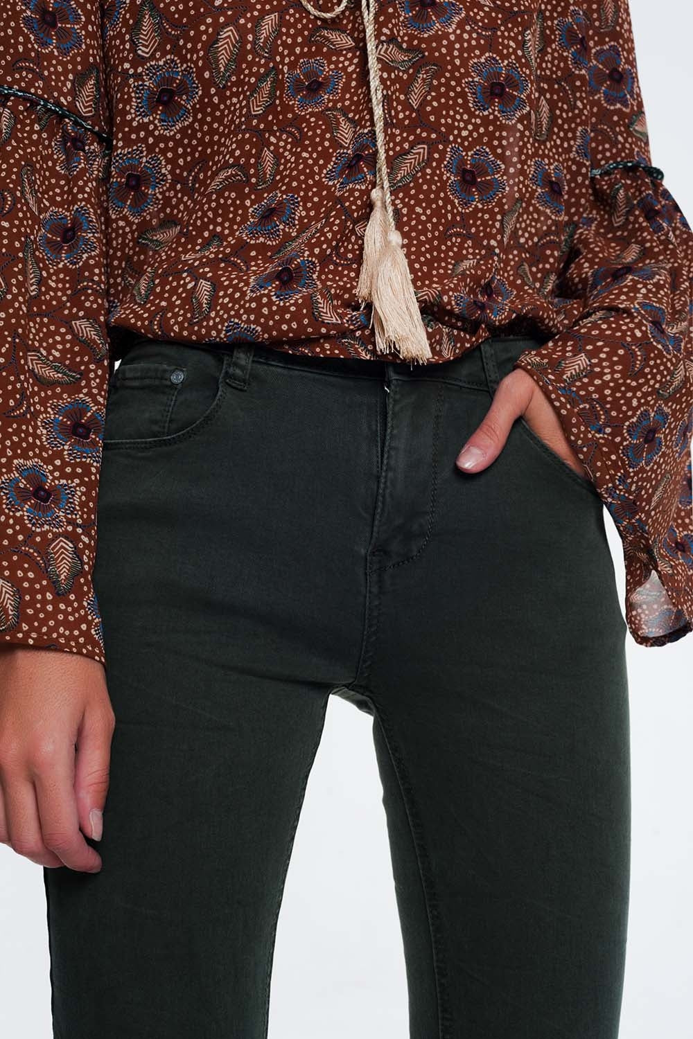 Jean à taille haute kaki