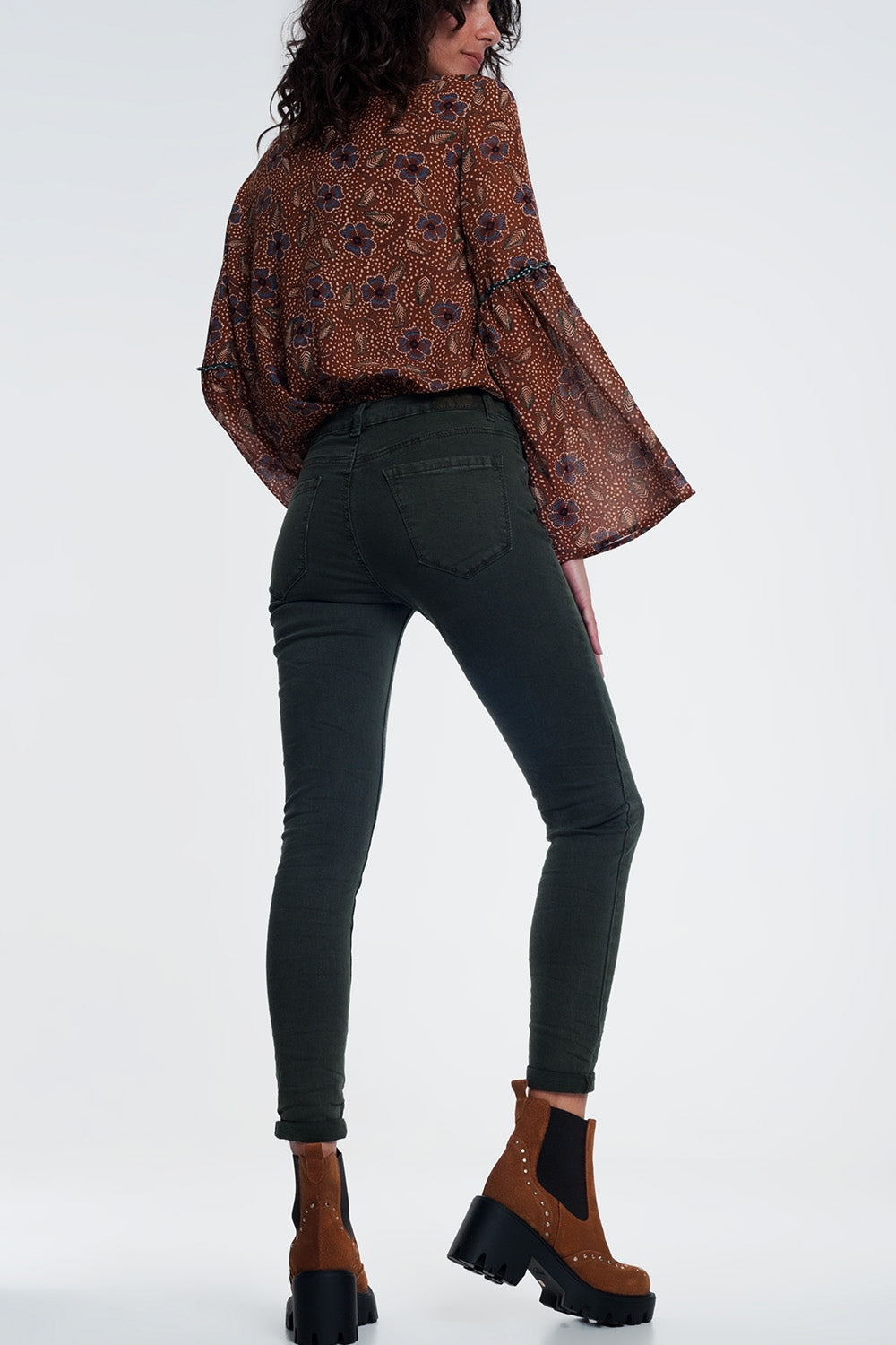 Jean à taille haute kaki