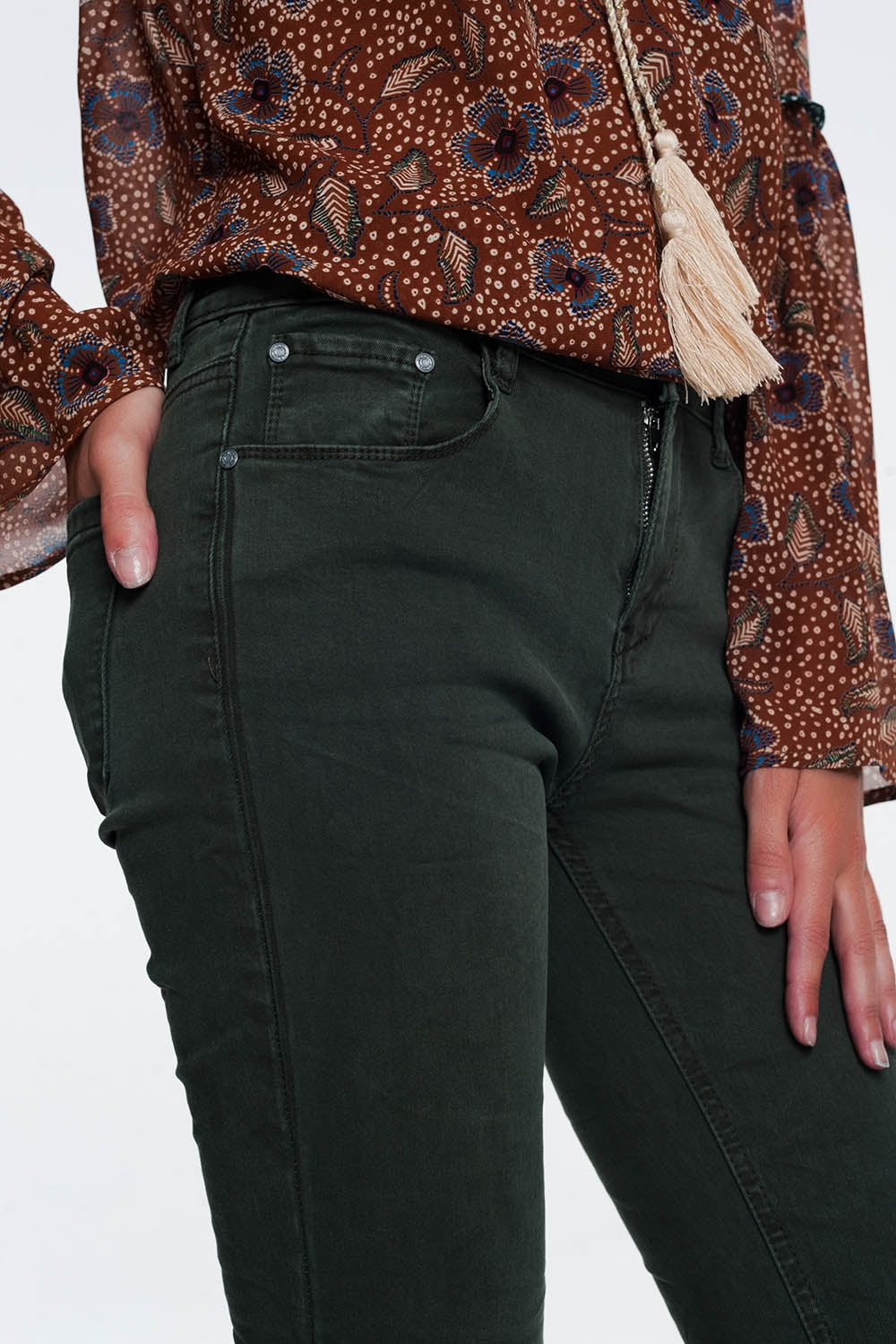 Jean à taille haute kaki