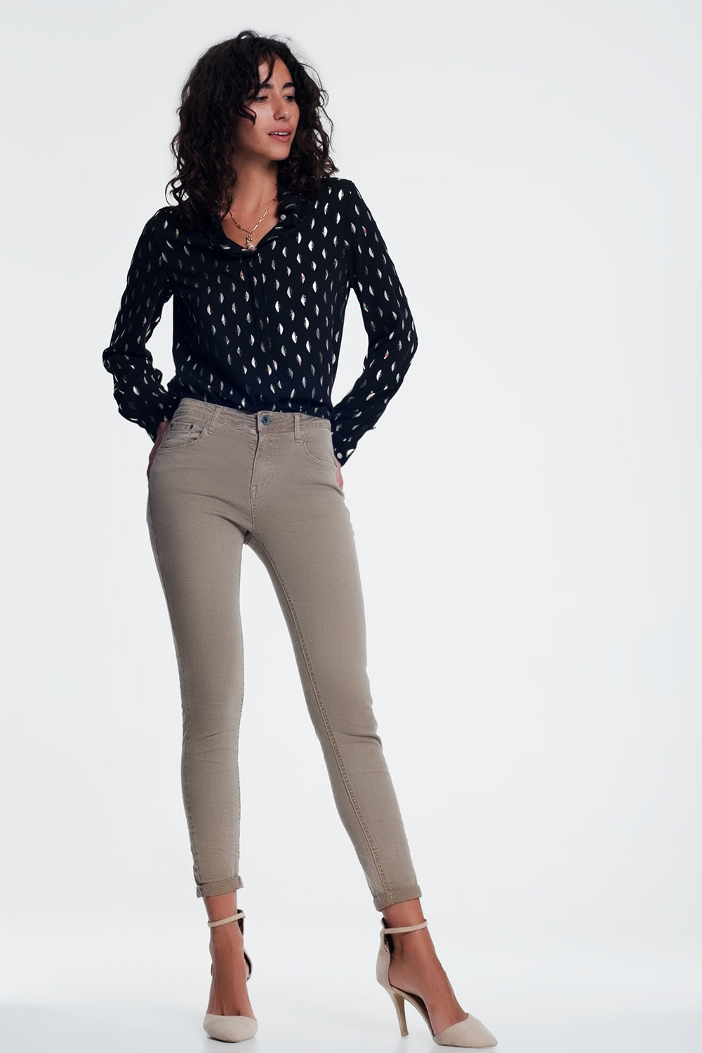 Jean à taille haute beige