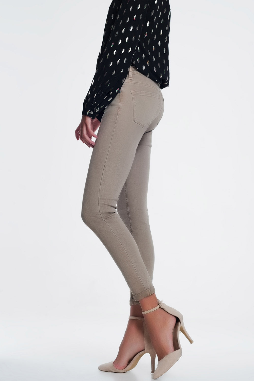 Jean à taille haute beige