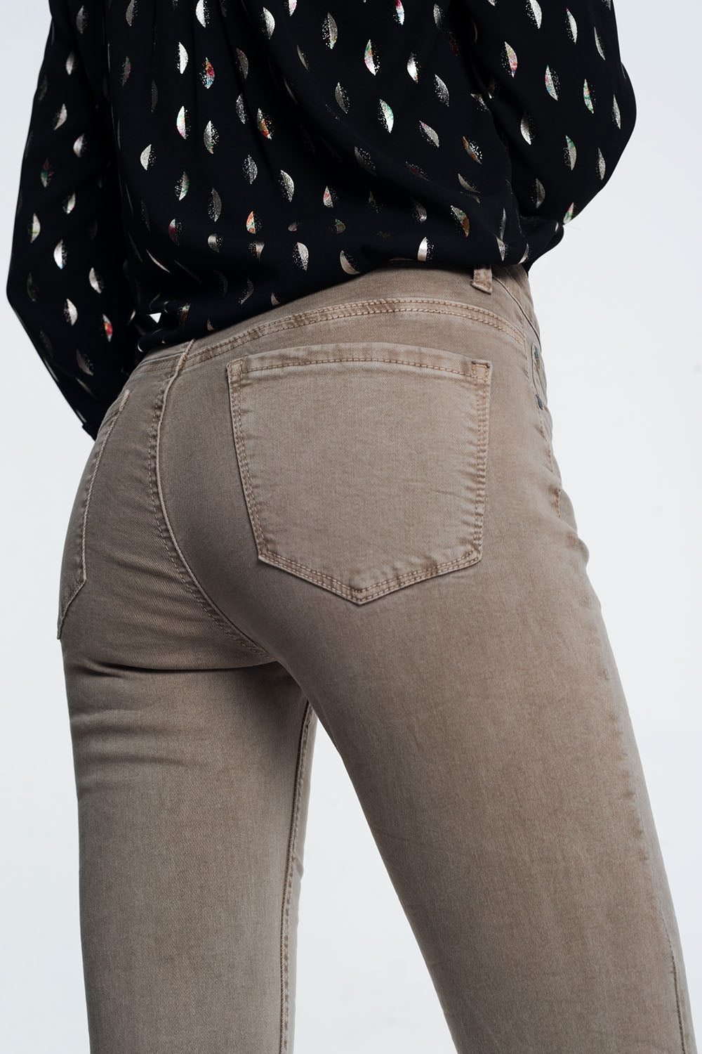 Jean à taille haute beige