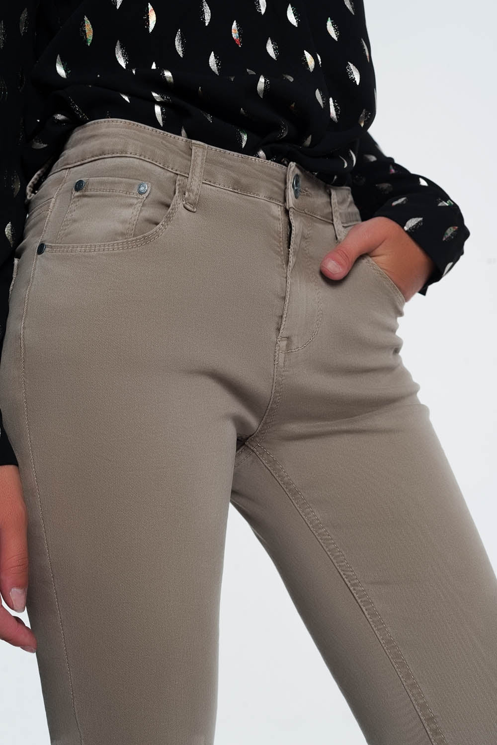 Jean à taille haute beige