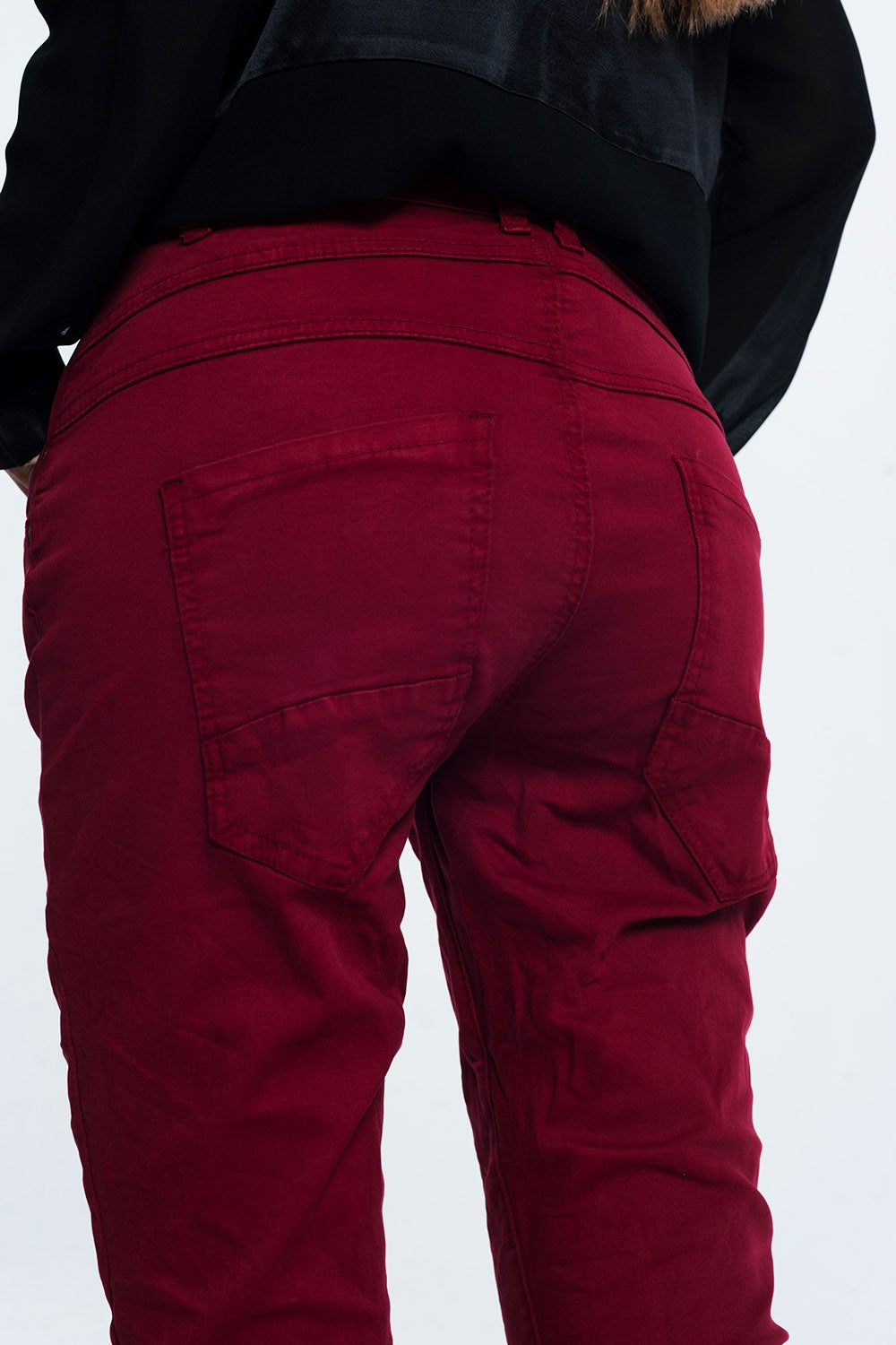 jean skinny bordeaux avec entrejambe bas