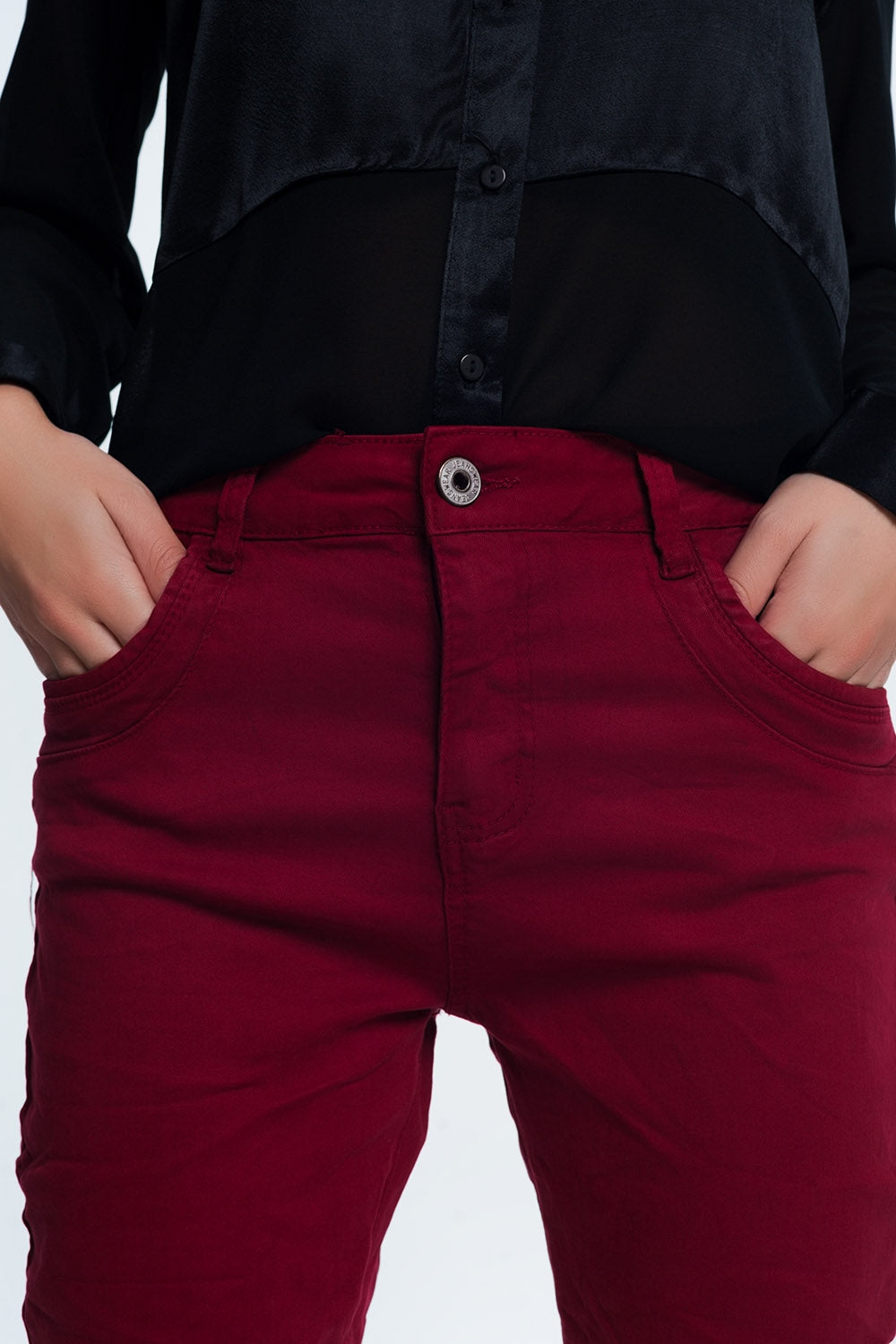jean skinny bordeaux avec entrejambe bas