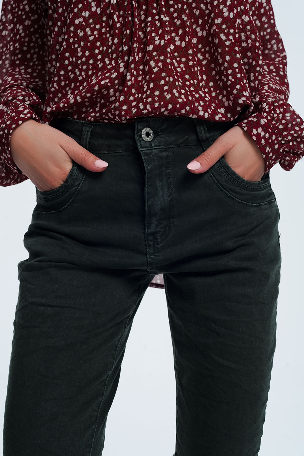 jean skinny khaki avec entrejambe bas
