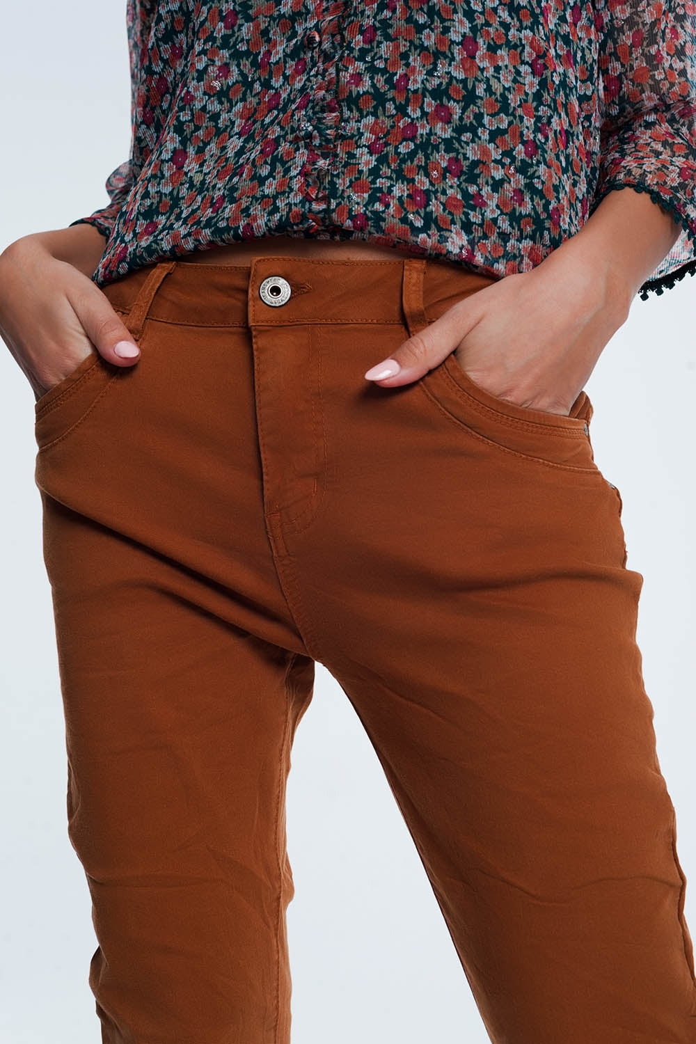 jean skinny orange avec entrejambe bas