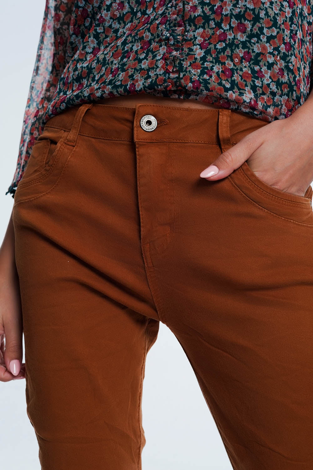 jean skinny orange avec entrejambe bas