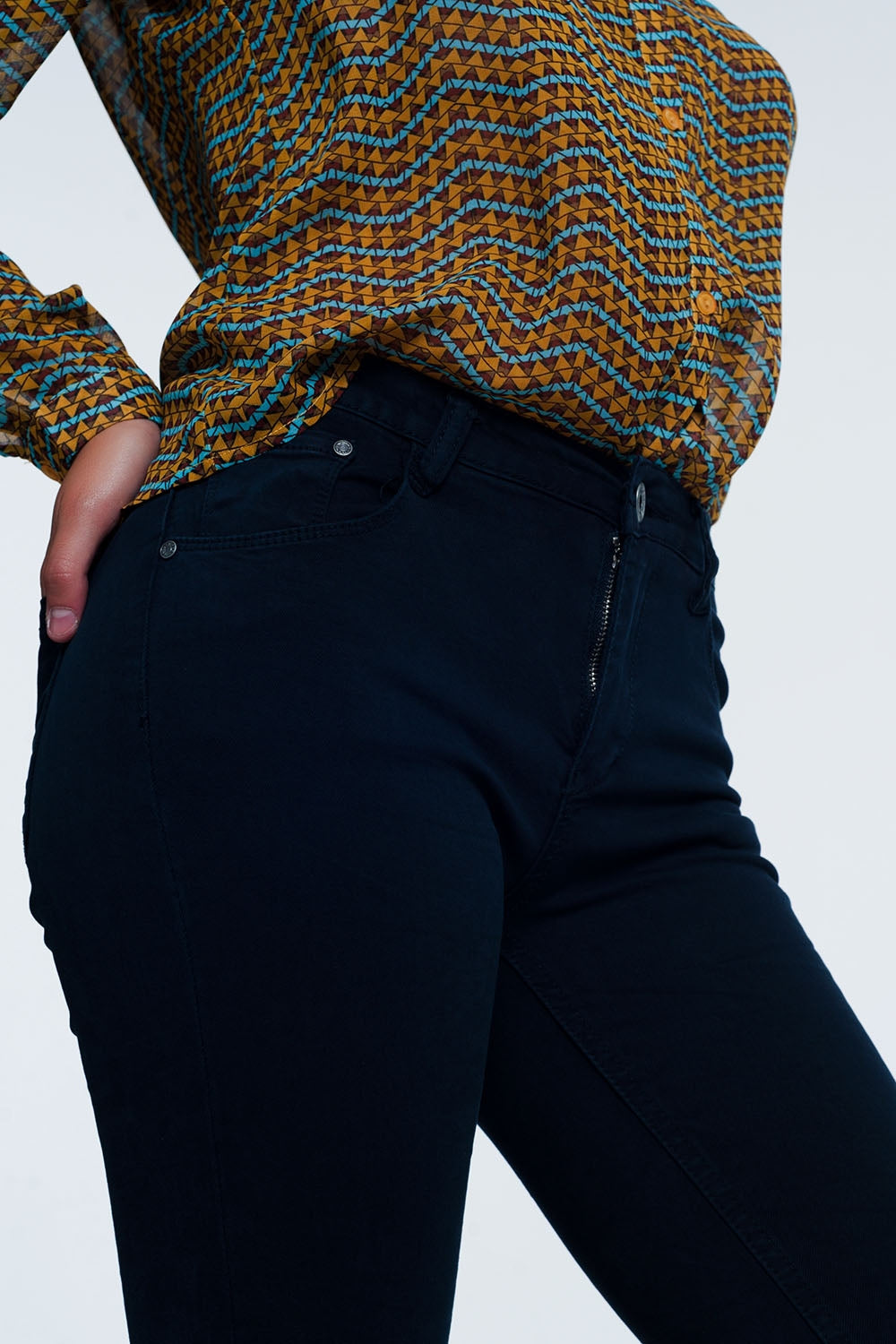 Jean à taille haute bleu marine