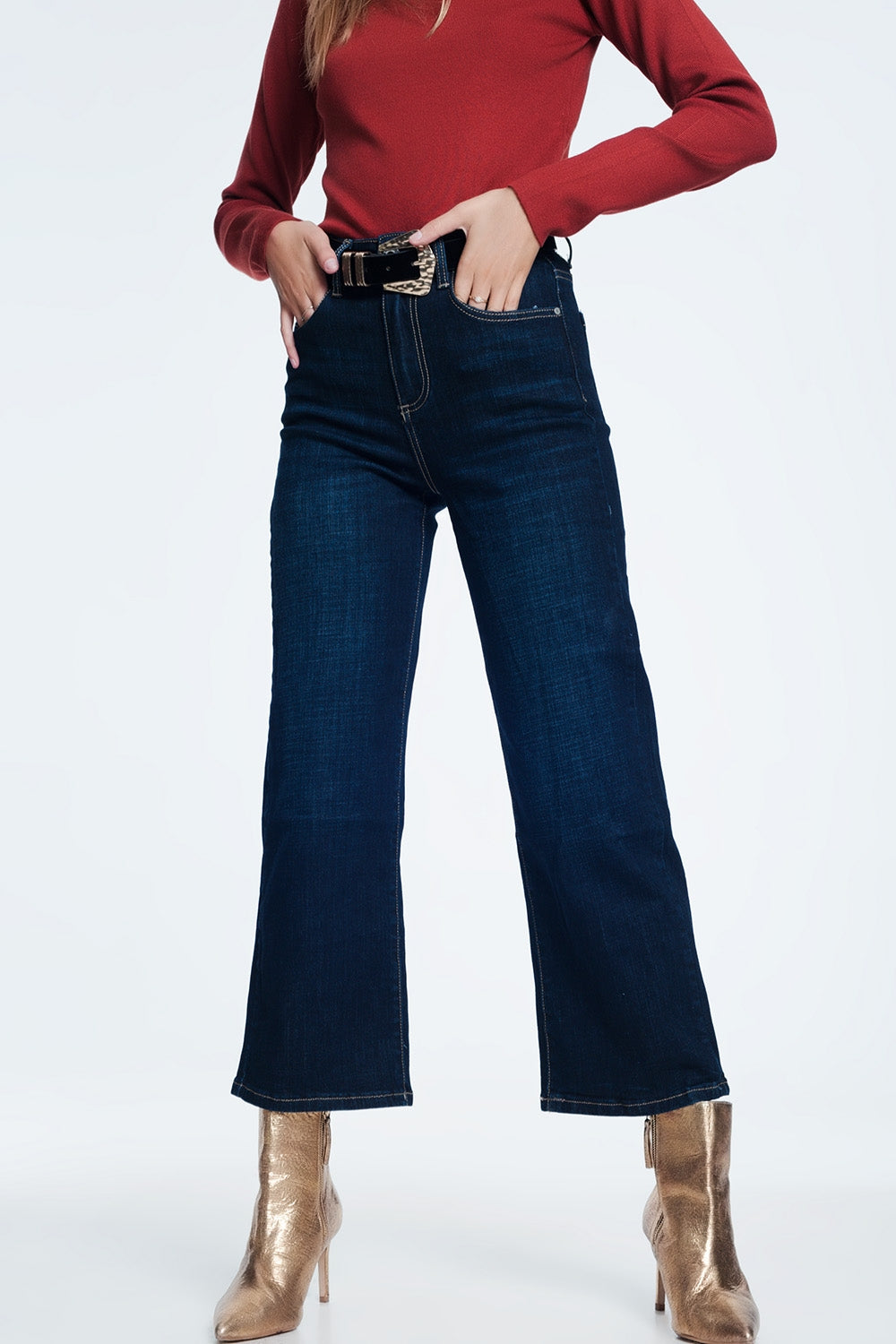 Jean court et large taille haute