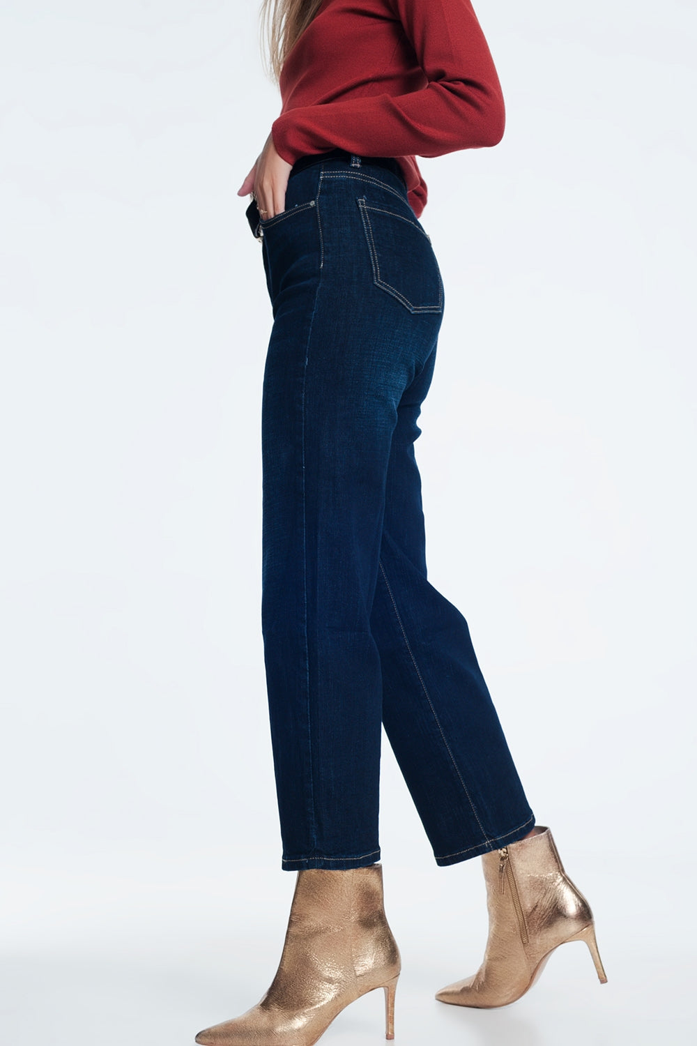 Jean court et large taille haute
