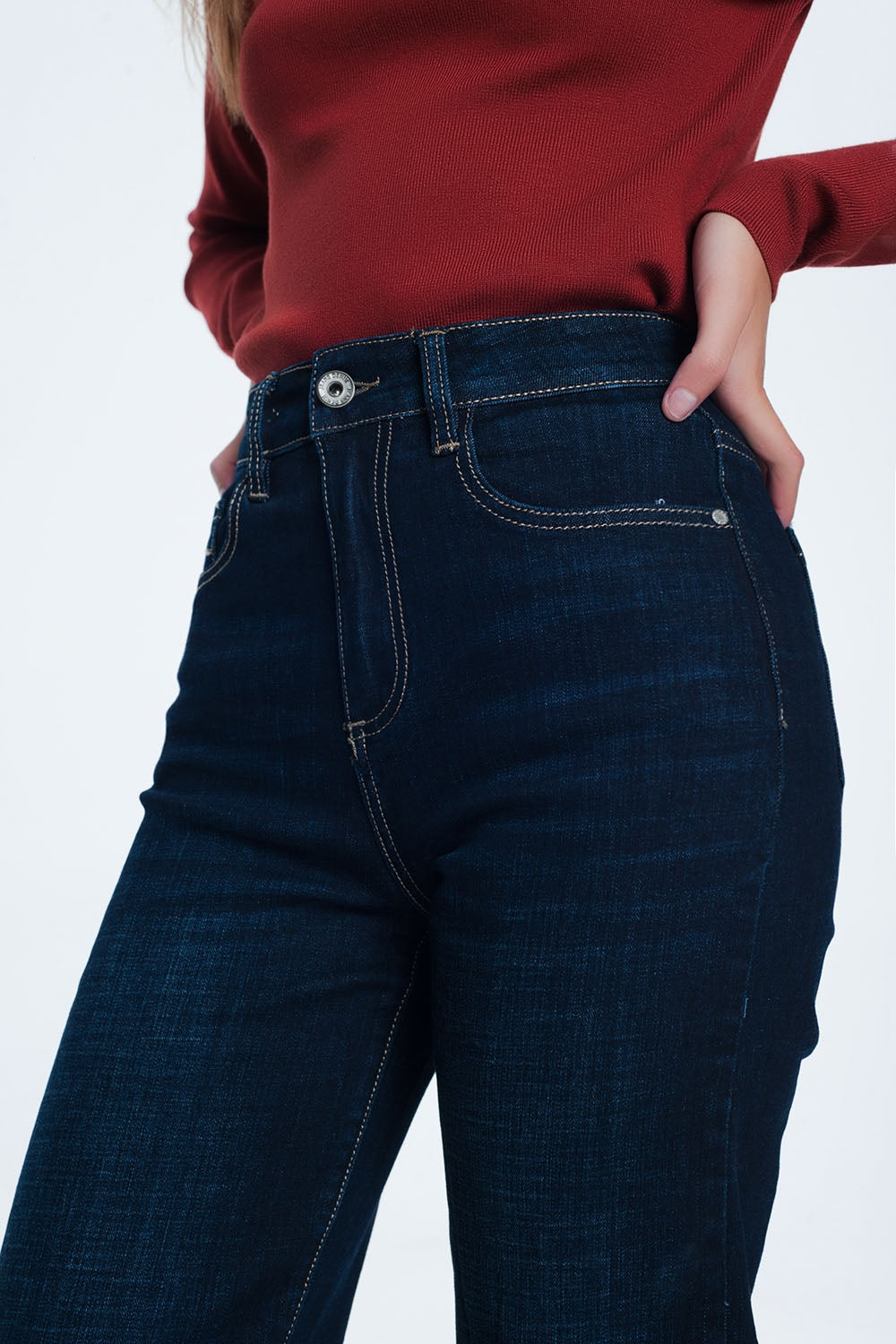 Jean court et large taille haute