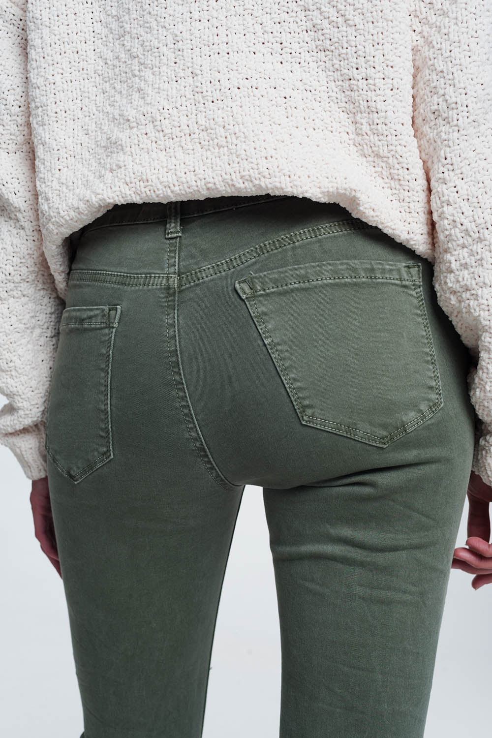 Jean skinny taille haute en vert