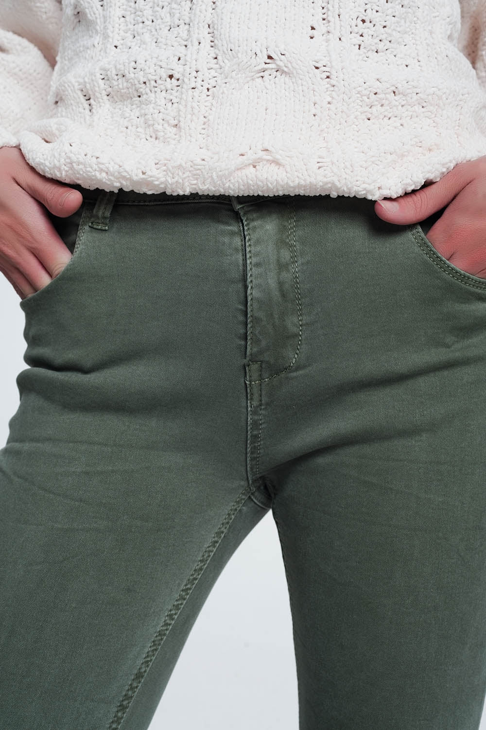 Jean skinny taille haute en vert