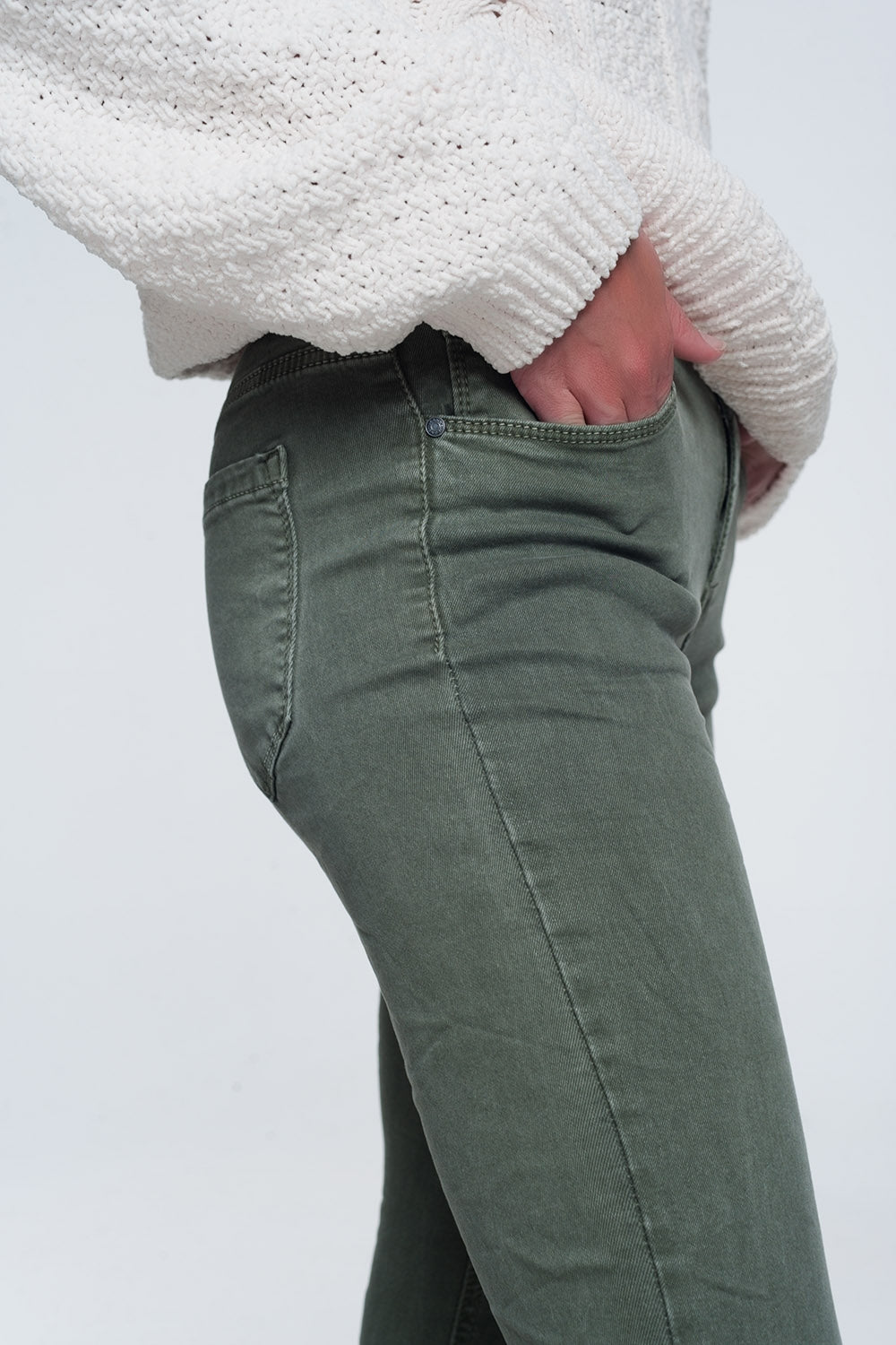 Jean skinny taille haute en vert