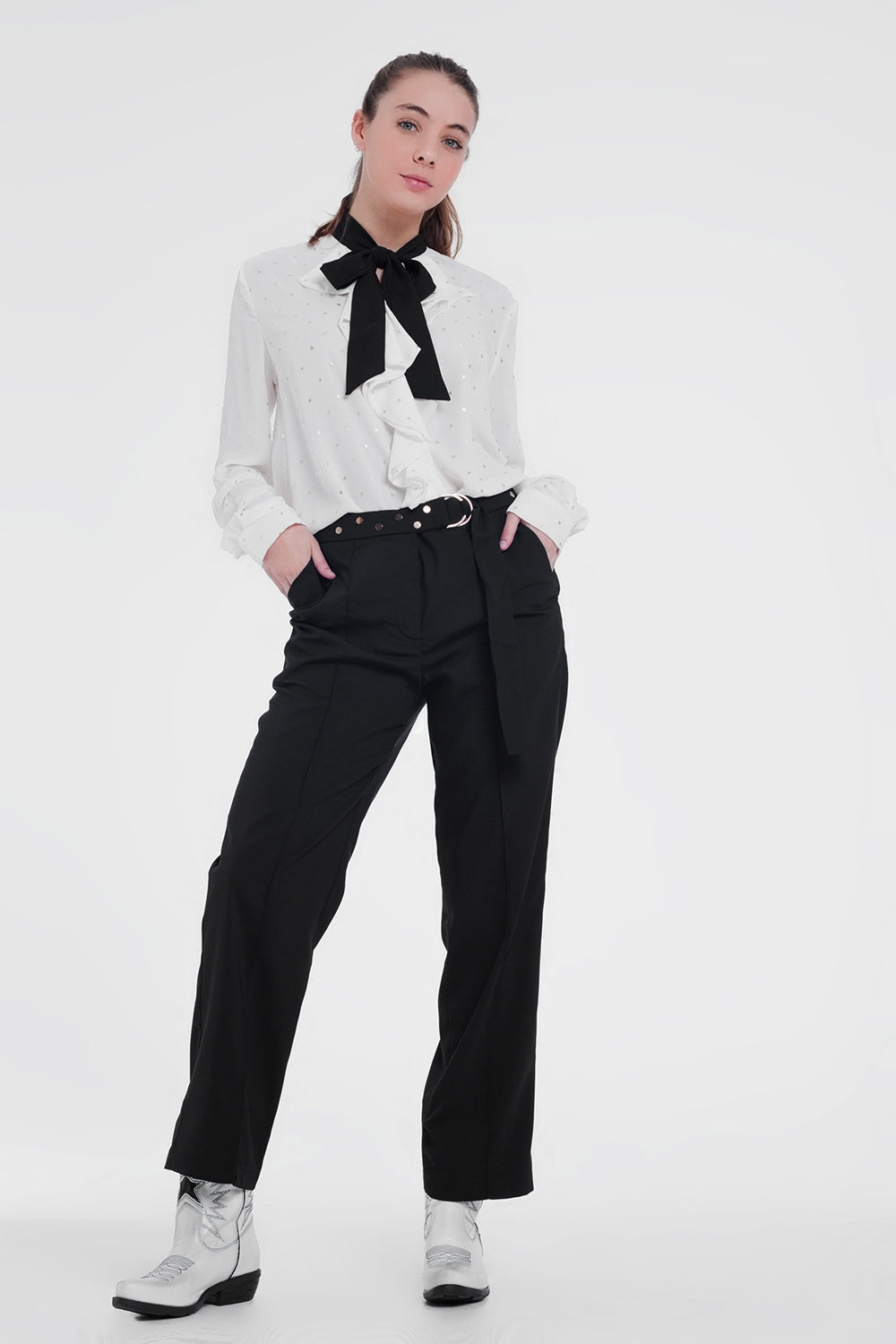 Pantalon avec ceinture Noir