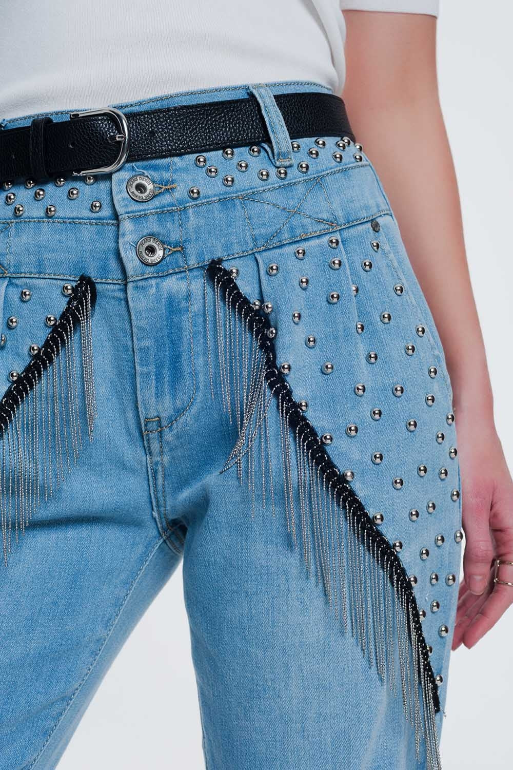 jean droit vintage déchiré avec clous