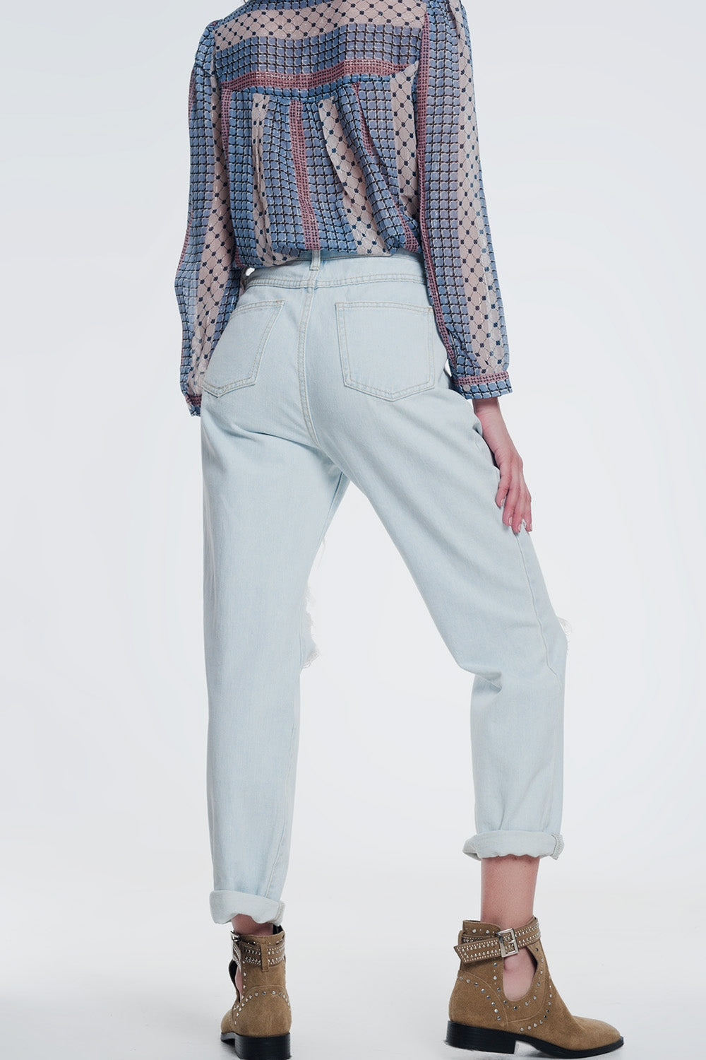 Jean boyfriend déchiré Bleu clair