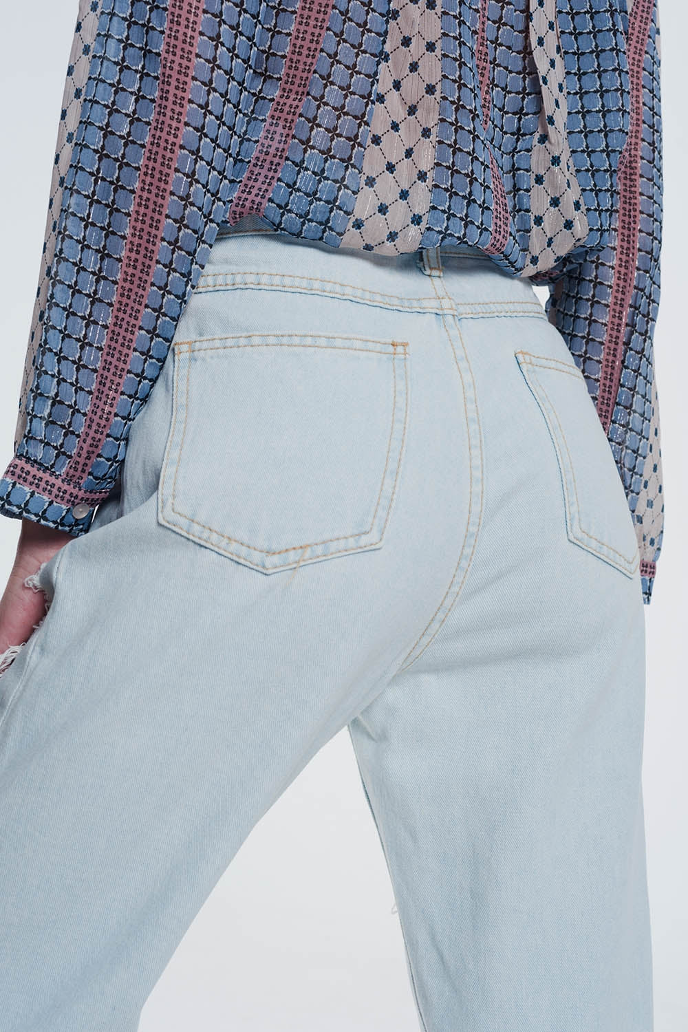 Jean boyfriend déchiré Bleu clair