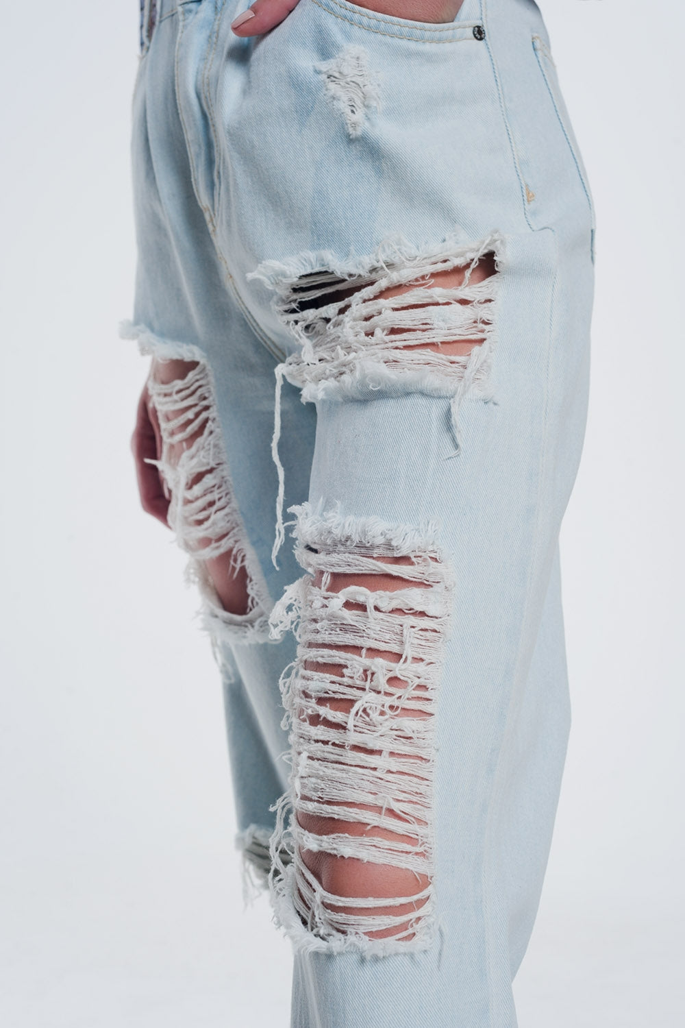 Jean boyfriend déchiré Bleu clair