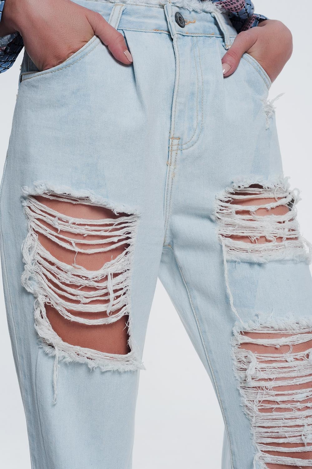 Jean boyfriend déchiré Bleu clair