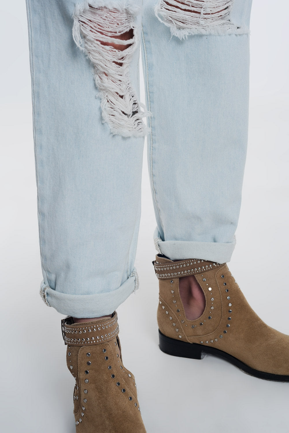 Jean boyfriend déchiré Bleu clair