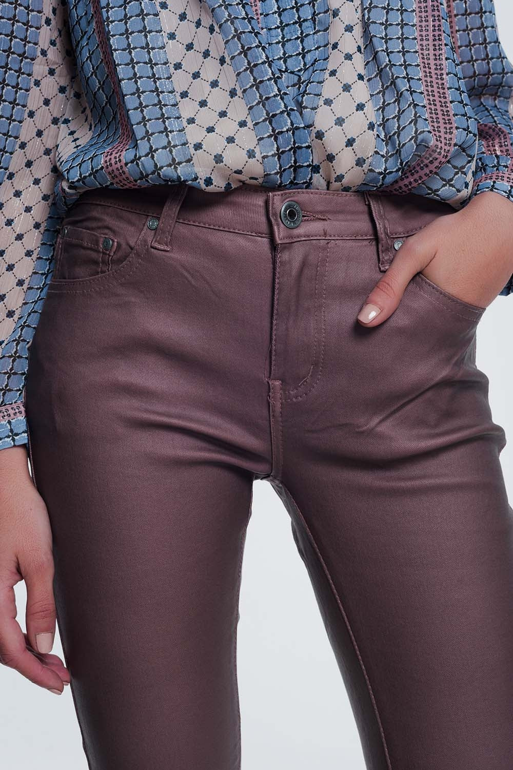 Pantalon enduit rose