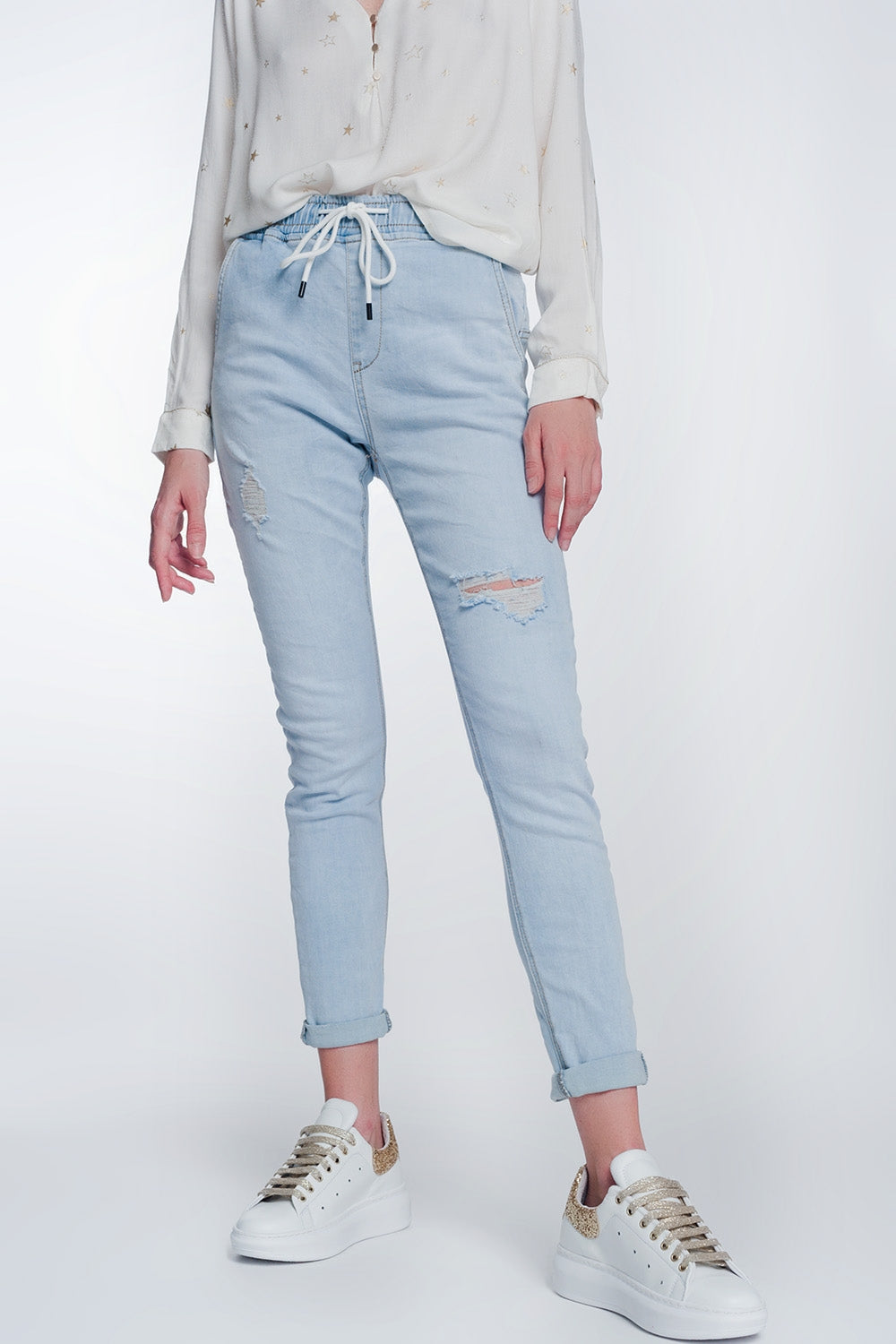 Jean style jogger délavage lumière