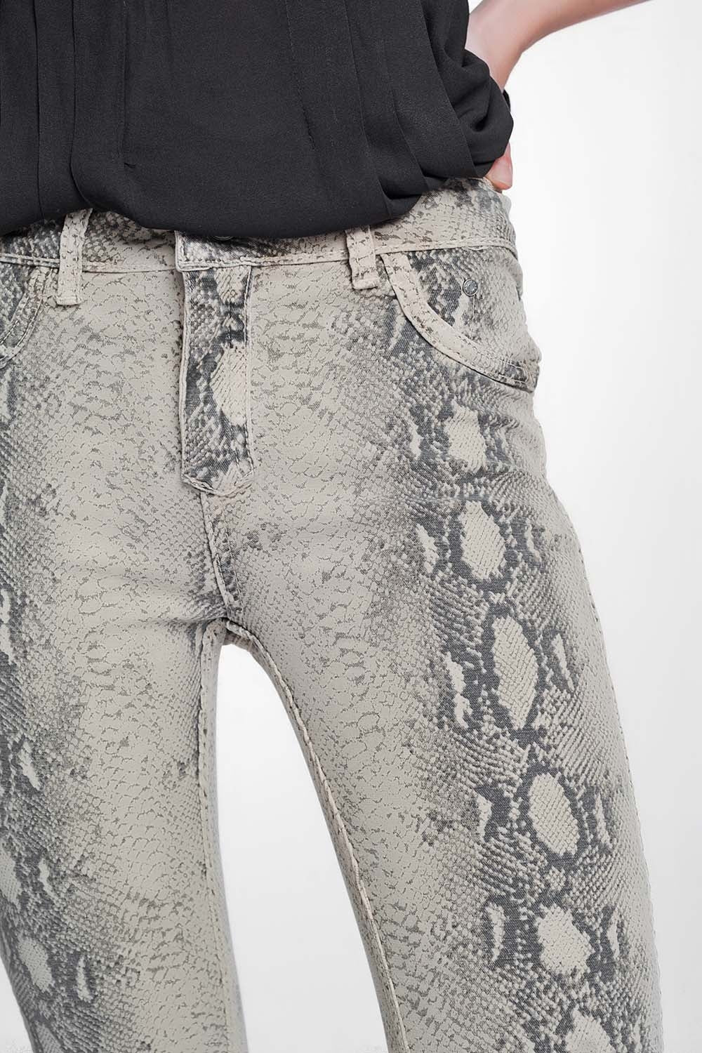 Pantalon réversible  ajusté verni imprimé serpent