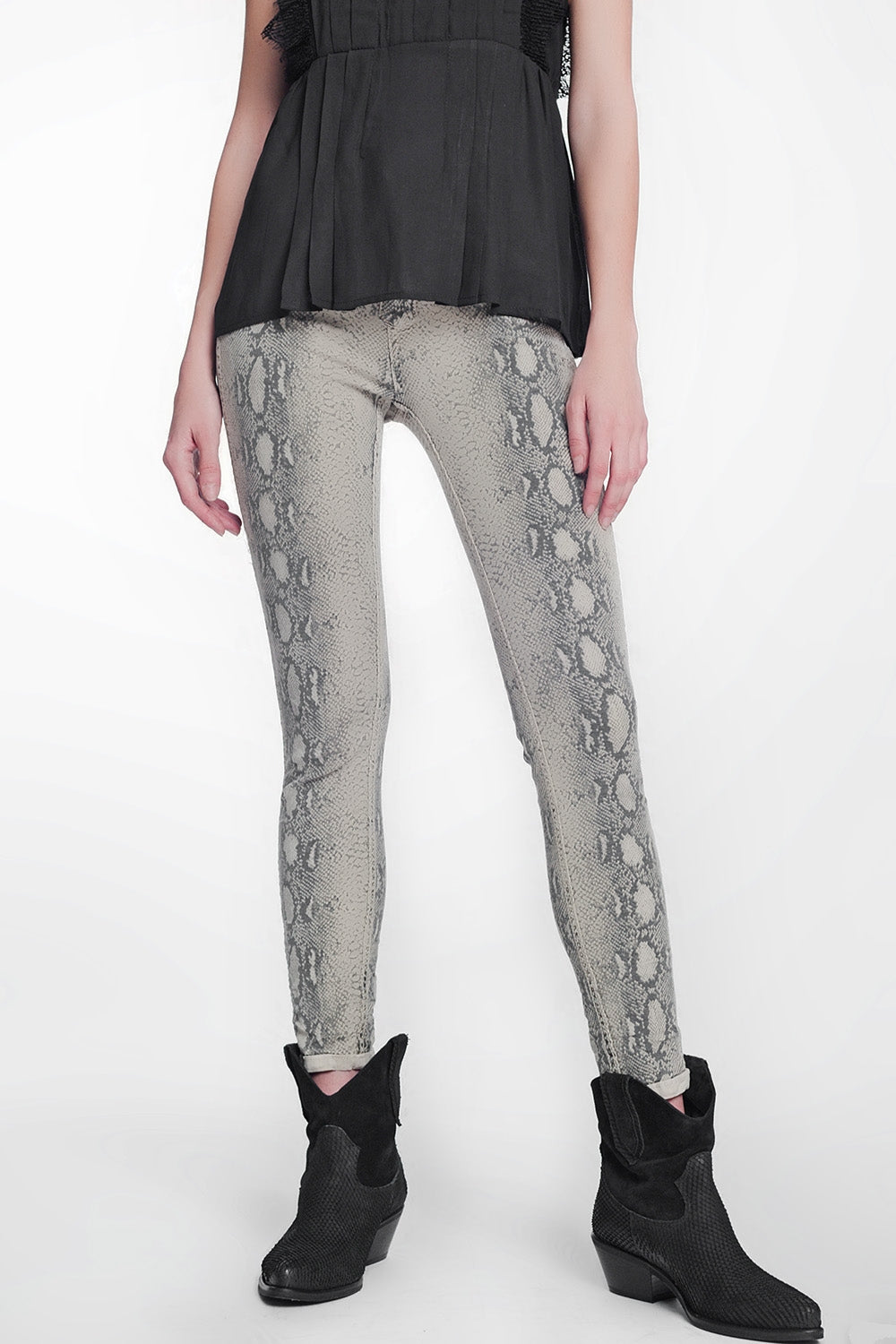 Pantalon réversible  ajusté verni imprimé serpent
