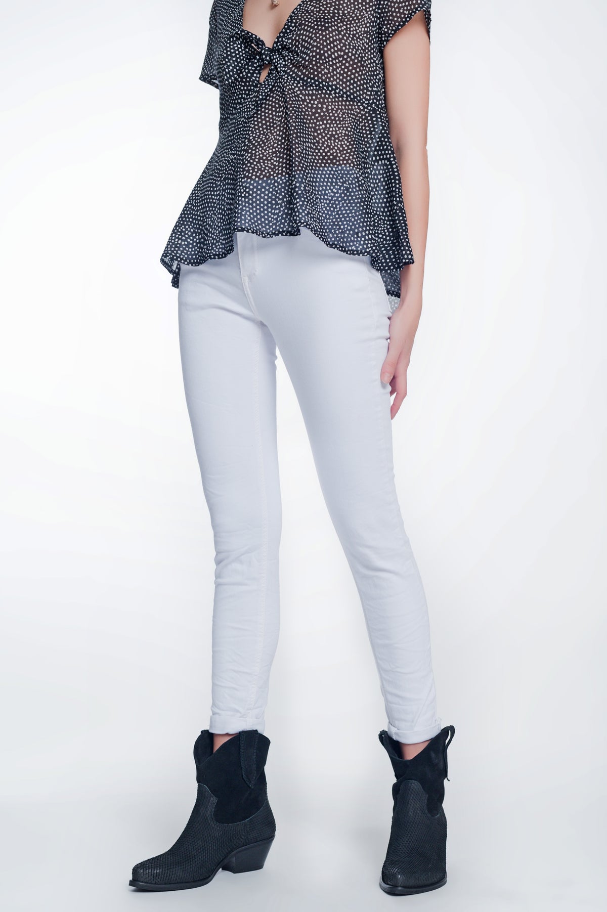 Pantalon skinny taille haute en blanc