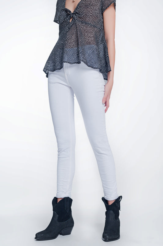 Pantalon skinny taille haute en blanc