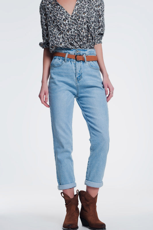 Jean mom taille haute delavage vintage moyen